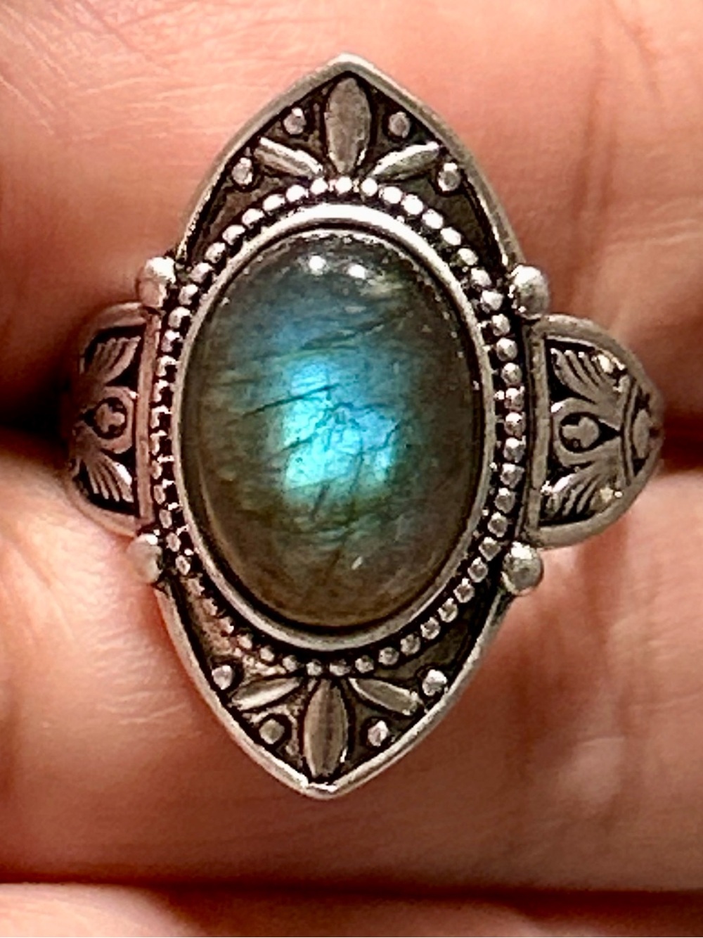 S925 Silver Ring Labradorite Flash Natural Crystal S 925 Stamped Band New